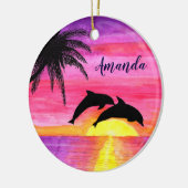 Dolphins Tropical Sunset Personalized Ornament (Links)