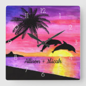 Dolphins Tropisch Paradise Persoonlijke wandklok (Voorkant)