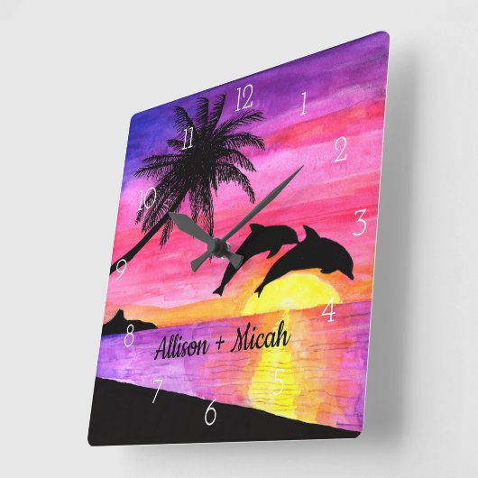 Dolphins Tropisch Paradise Persoonlijke wandklok (Hoek)