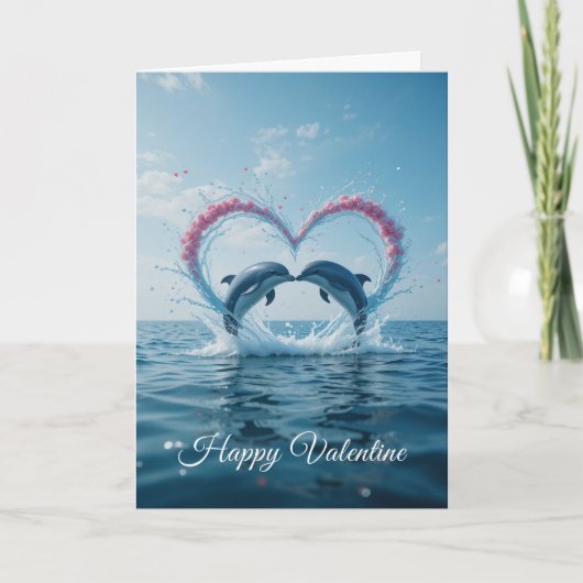 Dolphins Valentine Tropical Love Heart Ocean Feestdagen Kaart (Voorkant)