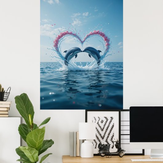 Dolphins Valentine Tropical Love Heart Ocean  Poster (Thuiskantoor)