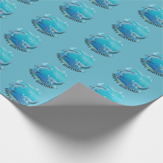 Dolphins World Birthday Cadeaupapier (Hoek)