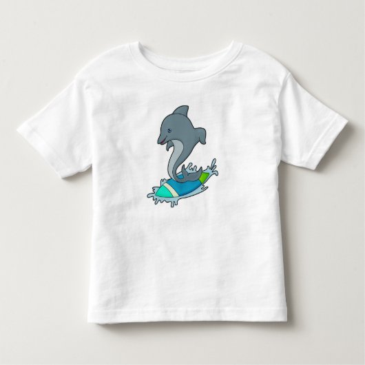 Dolpin als Surfer met Surfboard Kinder Shirts (Voorkant)