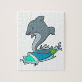 Dolpin als Surfer met Surfboard Legpuzzel (Verticaal)