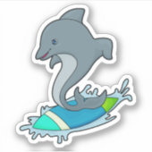 Dolpin als Surfer met Surfboard Sticker (Voorkant)