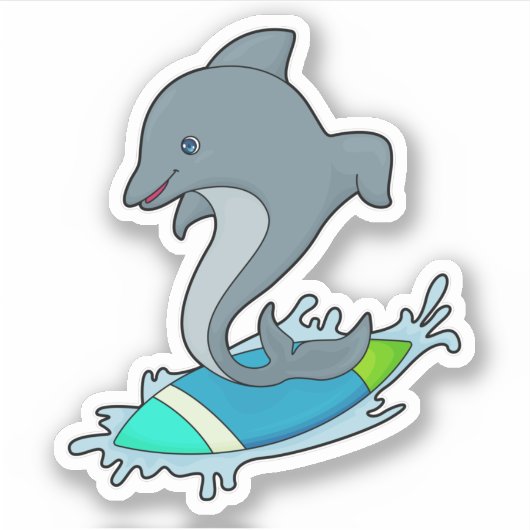 Dolpin als Surfer met Surfboard Sticker (Voorkant)