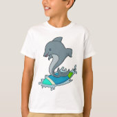 Dolpin als Surfer met Surfboard T-shirt (Voorkant)