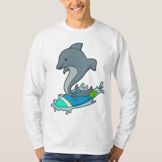 Dolpin als Surfer met Surfboard T-shirt (Voorkant)