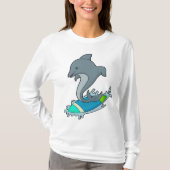 Dolpin als Surfer met Surfboard T-shirt (Voorkant)