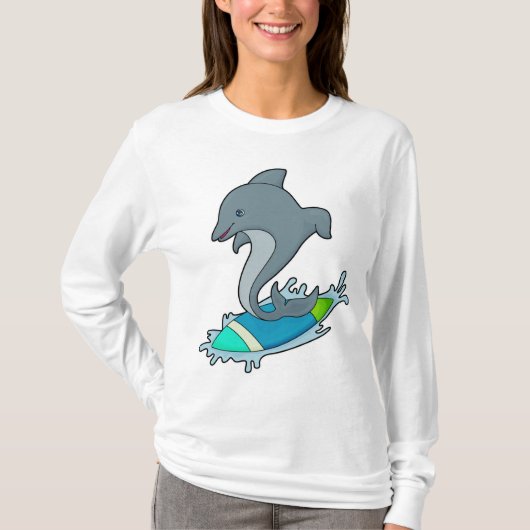 Dolpin als Surfer met Surfboard T-shirt (Voorkant)