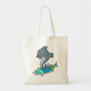 Dolpin als Surfer met Surfboard Tote Bag