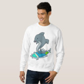 Dolpin als Surfer met Surfboard Trui (Voorkant volledig)