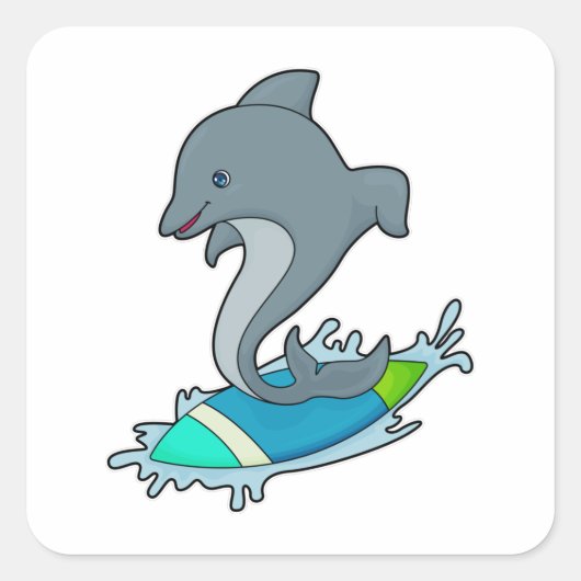 Dolpin als Surfer met Surfboard Vierkante Sticker (Voorkant)