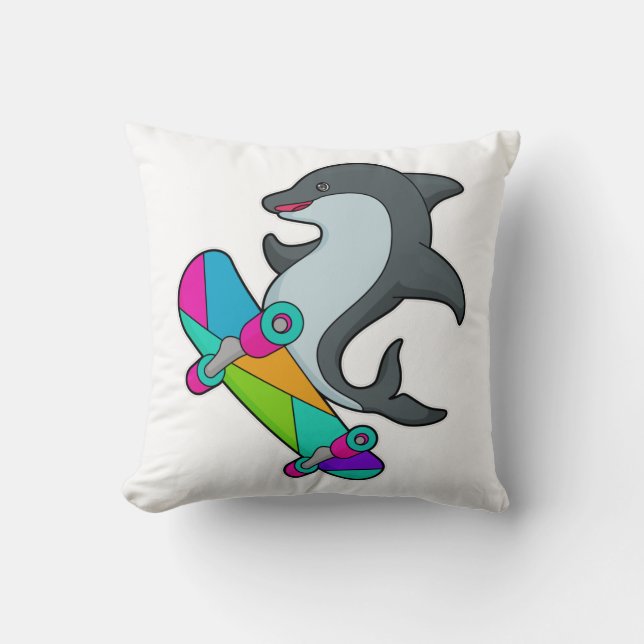 Dolpin as Skater with Skateboard Kussen (Voorkant)