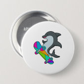 Dolpin as Skater with Skateboard Ronde Button 7,6 Cm (Voorkant /achterkant)