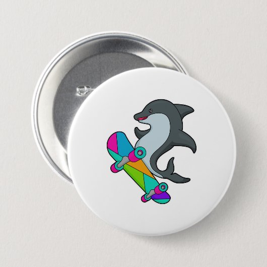 Dolpin as Skater with Skateboard Ronde Button 7,6 Cm (Voorkant /achterkant)