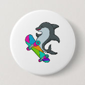 Dolpin as Skater with Skateboard Ronde Button 7,6 Cm (Voorkant)