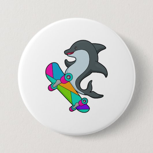 Dolpin as Skater with Skateboard Ronde Button 7,6 Cm (Voorkant)