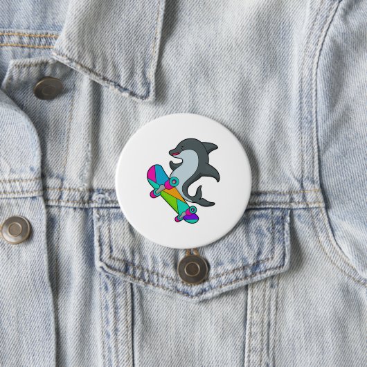 Dolpin as Skater with Skateboard Ronde Button 7,6 Cm (In situ)