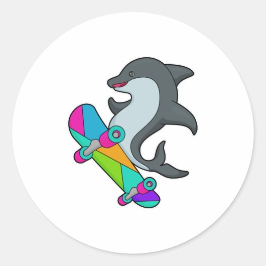 Dolpin as Skater with Skateboard Ronde Sticker (Voorkant)