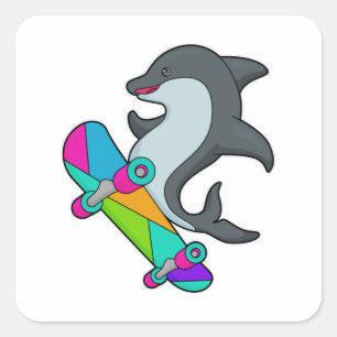 Dolpin as Skater with Skateboard Vierkante Sticker
