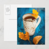 Dom- en herenbladeren op blauwe wol briefkaart (Voorkant / Achterkant)