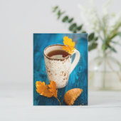 Dom- en herenbladeren op blauwe wol briefkaart (Staand voorkant)