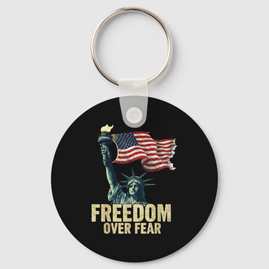 Dom Over Fear Statue Of Liberty Flag Graphic Sleutelhanger (Voorkant)