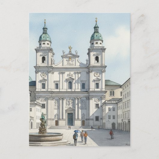 Dom van Salzburg & Plein Schets Briefkaart (Voorkant)