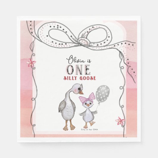 Dome Gans 1e Verjaardag Servetten | Waterverf Roze (Voorkant)