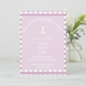 Dome Gans 1e Verjaardagsuitnodiging (Roze) Kaart (Staand voorkant)