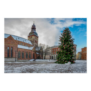 Dome-plein met kerstboom in Riga Perfect Poster