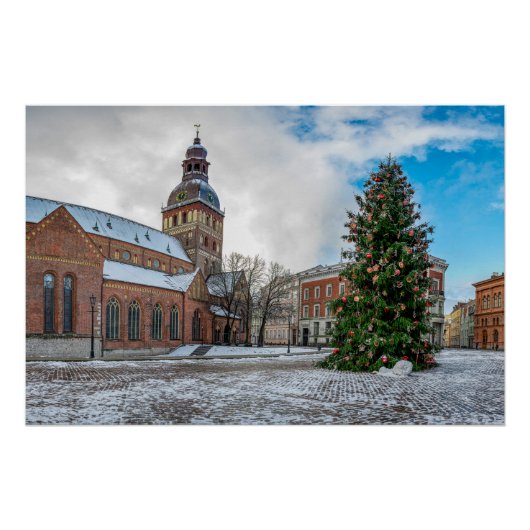 Dome-plein met kerstboom in Riga Perfect Poster (Voorkant)