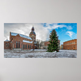 Dome-plein met kerstboom in Riga Poster