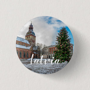 Dome-plein met kerstboom in Riga Ronde Button 3,2 Cm