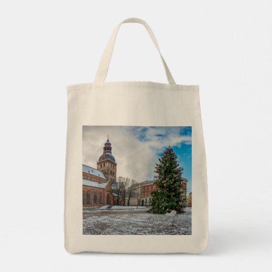 Dome-plein met kerstboom in Riga Tote Bag (Achterkant)