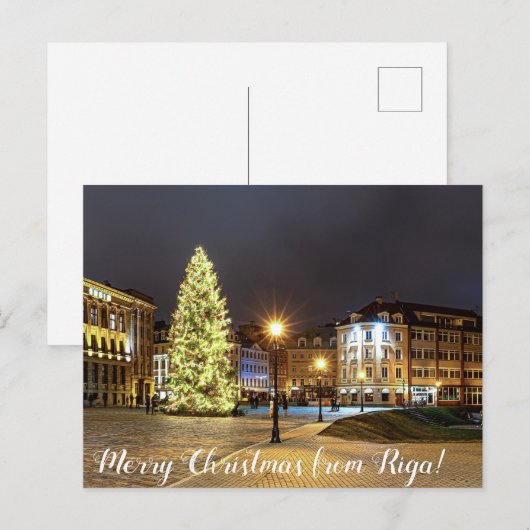 Dome Square met kerstboom in Riga Briefkaart (Voorkant / Achterkant)