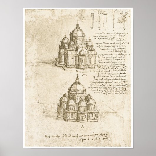 Domed Churches, Leonardo da Vinci, 1488 Poster (Voorkant)