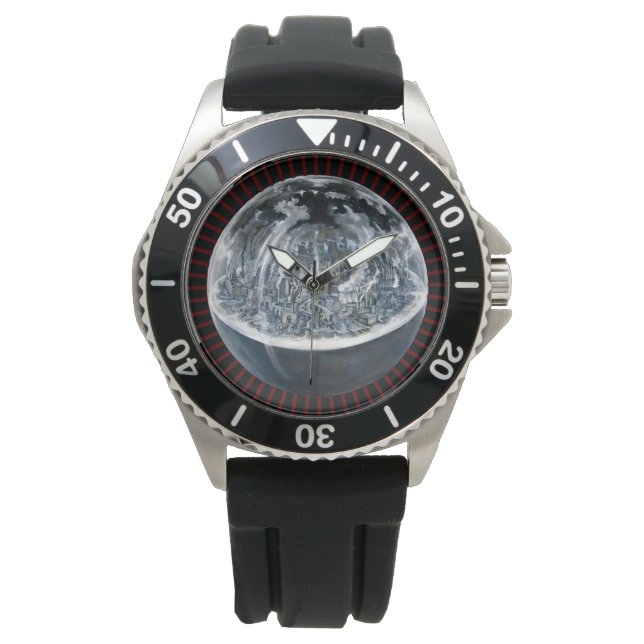 Domed Flat Earth Mannen Horloge (Voorkant)