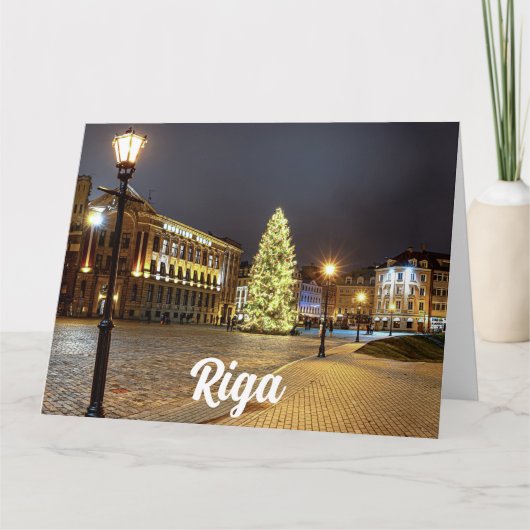 Domeplein met kerstboom in Riga Kaart (Voorkant)