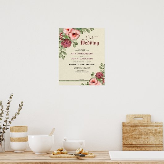 "Domestic Partnership"-certificaat voor bloemetjes Poster (Keuken)