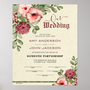 "Domestic Partnership"-certificaat voor bloemetjes Poster