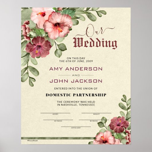 "Domestic Partnership"-certificaat voor bloemetjes Poster (Voorkant)
