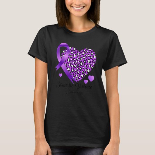 Domestic Violence Awareness Heart Leopard Purple r T-shirt (Voorkant)