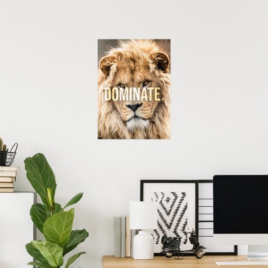 Dominate - Lion, Succes, Ondernemer, Gym Poster (Thuiskantoor)