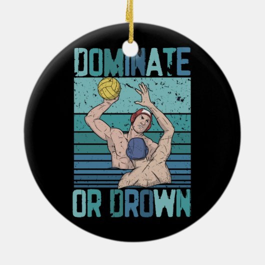 Domineren of omlaag Retro Water Polo Speler S Keramisch Ornament (Achterkant)
