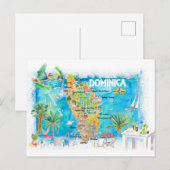 Dominica Antilles Illustrated Travel Map Briefkaart (Voorkant / Achterkant)