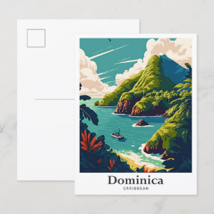 Dominica Caribbean Vintage Travel Illustratie Briefkaart