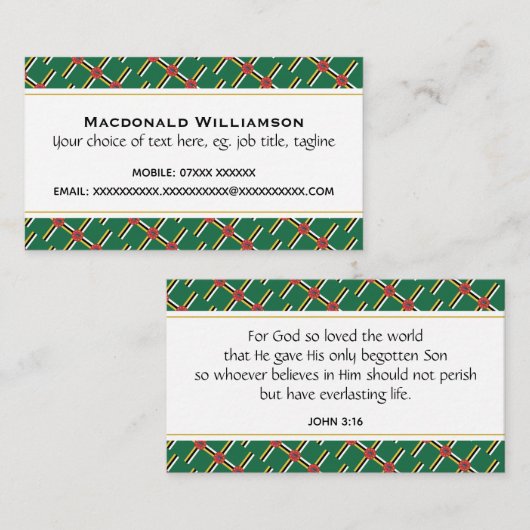 DOMINICA Custom Christelijk Johannes 3:16 Schrift Visitekaartje (Voorkant / Achterkant)