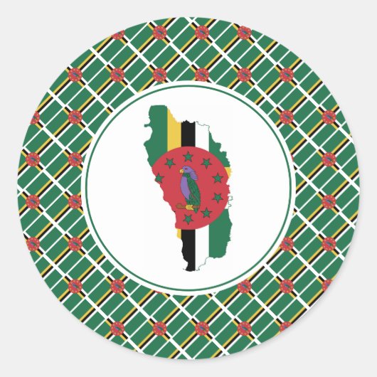 DOMINICA FLAG Dominicaanse Kaart Stijlvol Patriott Ronde Sticker (Voorkant)
